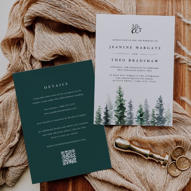 Convites Timber Grove | Monograma Duplo de Casamento (Criador carregado)