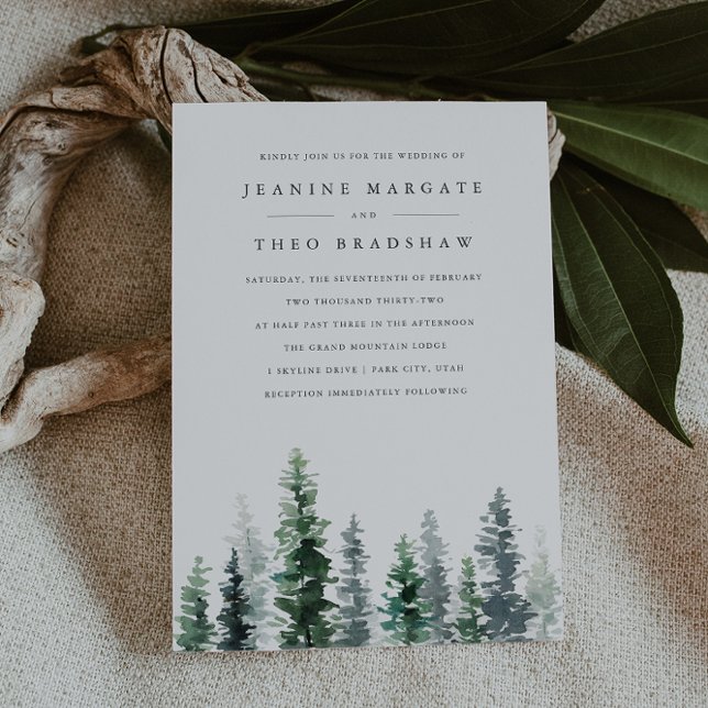 Convites Timber Grove | Winter Evergreen Forest Wedding (Criador carregado)
