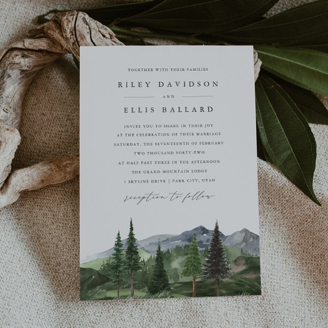 Convites Timberline | Casamento Floresta em Aquarela & Mont (Criador carregado)