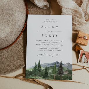 Convites Timberline Floresta Montanhosa Casamento Aquarel