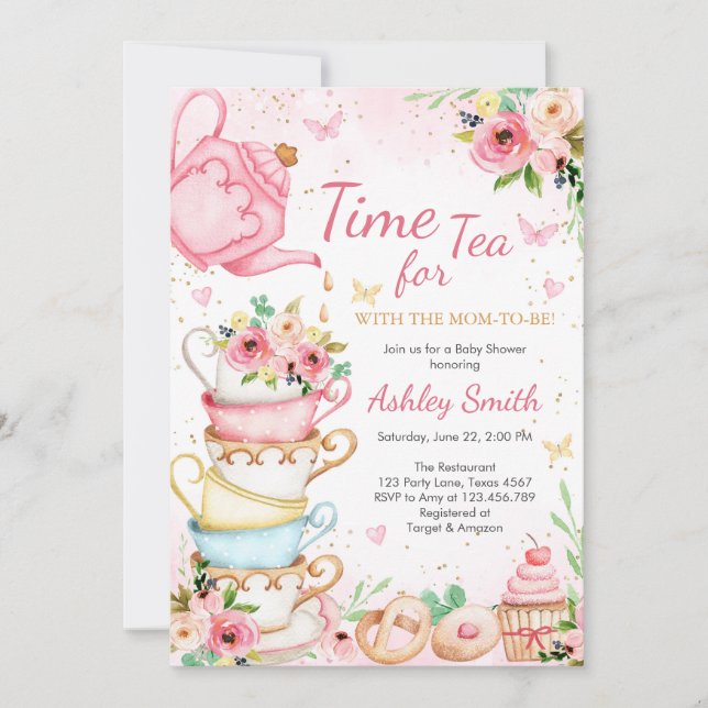 Convites Time for Tea Birthday Party Invitation (Frente)