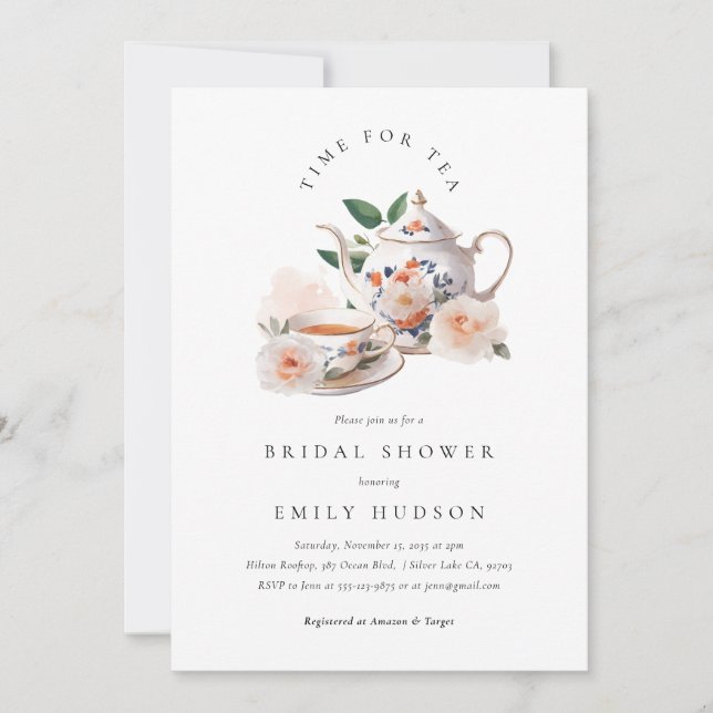 Convites Time for Tea Bridal Shower Invitation (Frente)