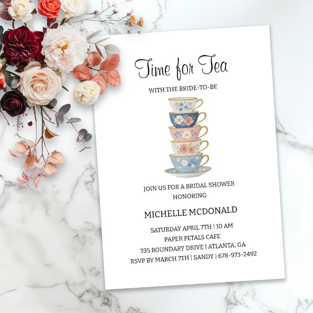 Convites Time for Tea Floral Bridal Shower Invitation (Criador carregado)