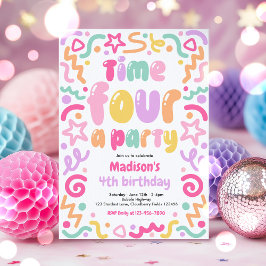 Convites Time Four A Party Confetti Balloon 4th Birthday 