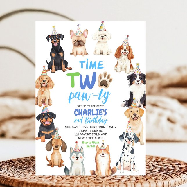 Convites Time Two Pawty Dog Lovers Kids Second Birthday (Criador carregado)