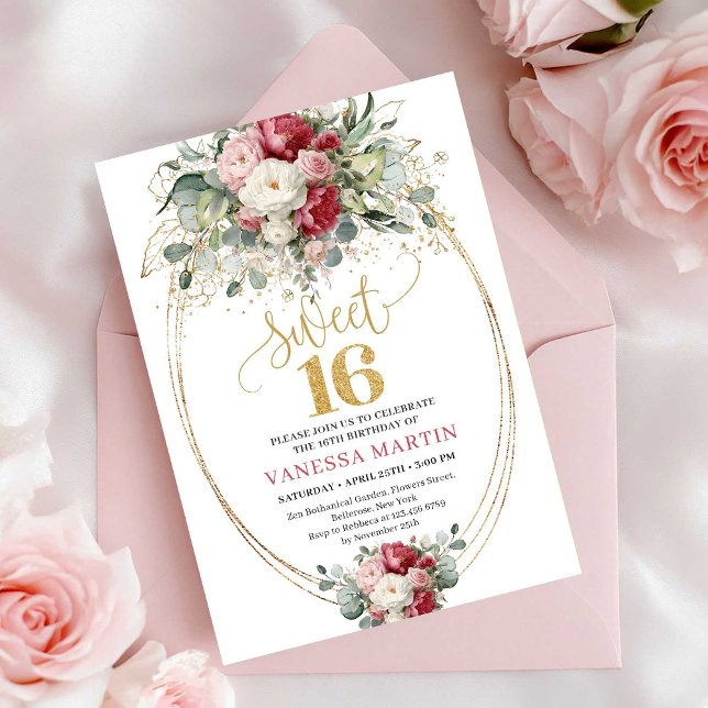 Convites Timeless Blush White Greenery Sweet 16 Birthday  (Timeless Blush White Greenery Sweet 16 Birthday Invite)