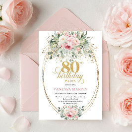 Convites Timeless Boho Blush Roses Minimal 80th Birthday