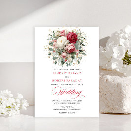 Convites Timeless Boho Red Blush Floral Greenery Invitation
