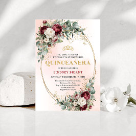 Convites Timeless Burgundy Floral Quinceañera Invitation