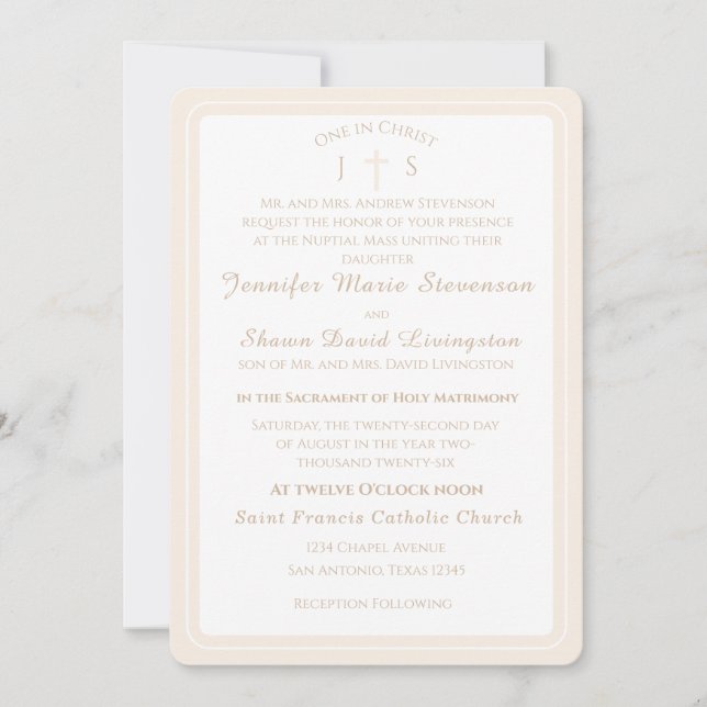 Convites Timeless Catholic Monogrammed Wedding Invitation (Frente)