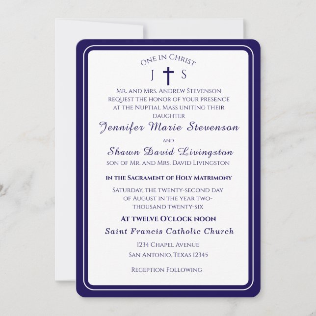 Convites Timeless Catholic Monogrammed Wedding Invitation (Frente)