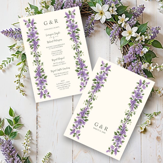 Convites Timeless Classic Lilac Flowers Branches Wedding (Chic Timeless Classic Lilac Flowers Branches Wedding Invitations Cards with Initials. )