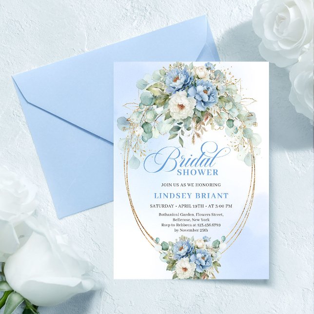 Convites Timeless Dusty Blue Flowers Greenery Bridal Shower (Timeless Dusty Blue Flowers Greenery Bridal Shower)