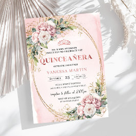 Convites Timeless Dusty Pink Floral Greenery Quinceañera 