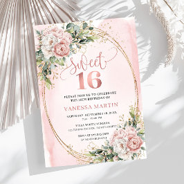 Convites Timeless Dusty Pink Floral Greenery Sweet Sixteen 