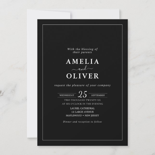 Convites Timeless Elegant Black & White Minimalist Wedding (Frente)