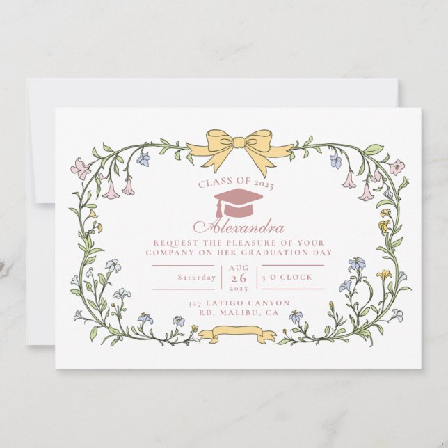 Convites Timeless Floral Botanical Graduation (Frente)