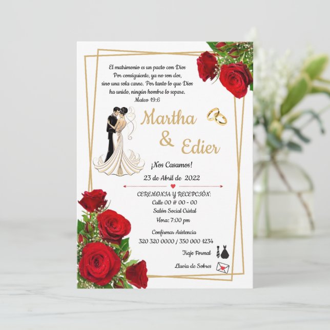 Convites Timeless Love Red Elegance Wedding Invitation  (Em pé/Frente)