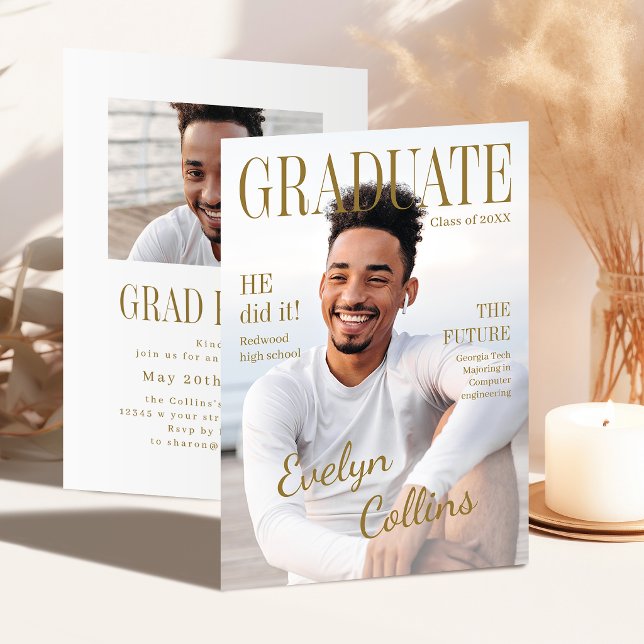 Convites Timeless Magazine Cover Photo Graduation Invitatio (Timeless Magazine Cover Photo Graduation Invitatio Invitation)