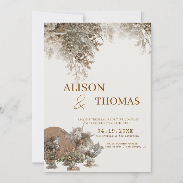 Convites Timeless Neutral Botanical Wedding Invite (Frente)