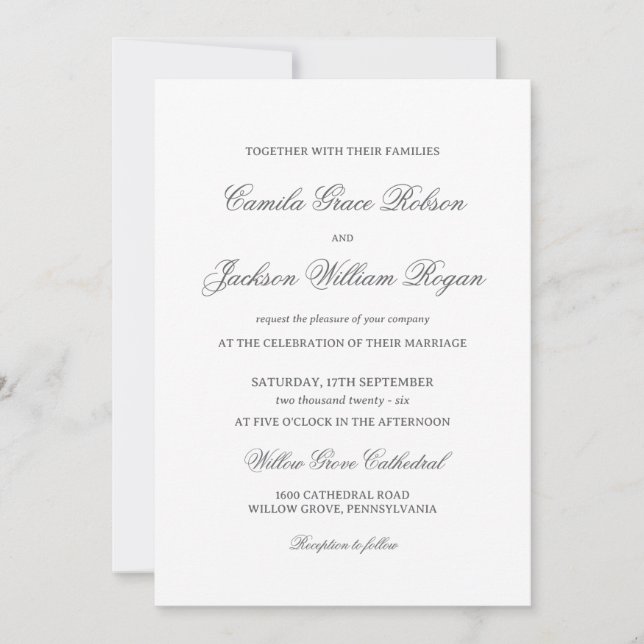 Convites Timeless Old Money Black and White Wedding Invitat (Frente)