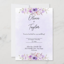 Convites Timeless Purple Minimalist Floral Wedding
