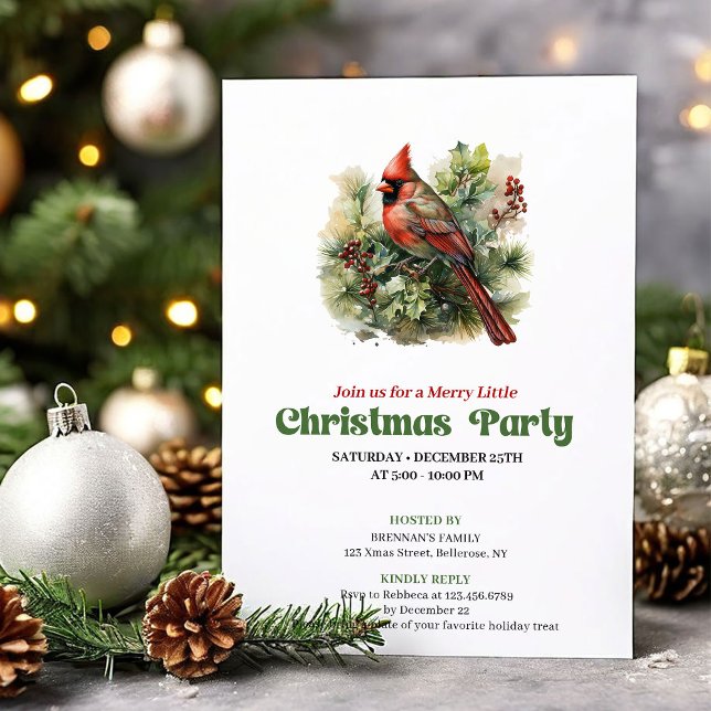 Convites Timeless retro Christmas red cardinal party invite (Timeless retro Christmas angel party invitation

)