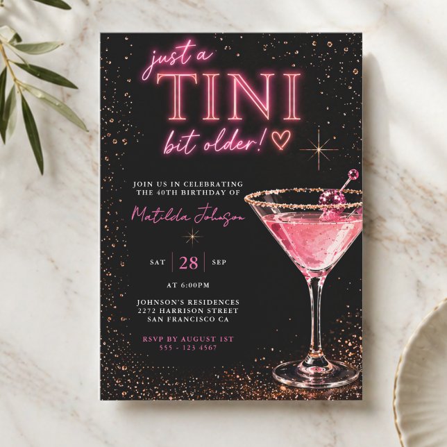 Convites Tini Bit Mais Velho Rosa Neon 40º Aniversário (Tini Bit Older Neon Pink 40th Birthday Invitation)