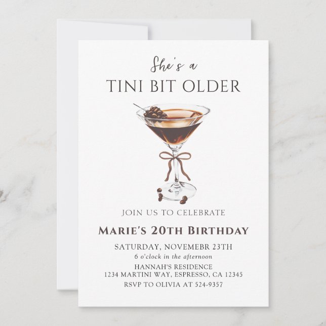 Convites Tini Bit Older Chic Espresso Martini Aniversário (Frente)