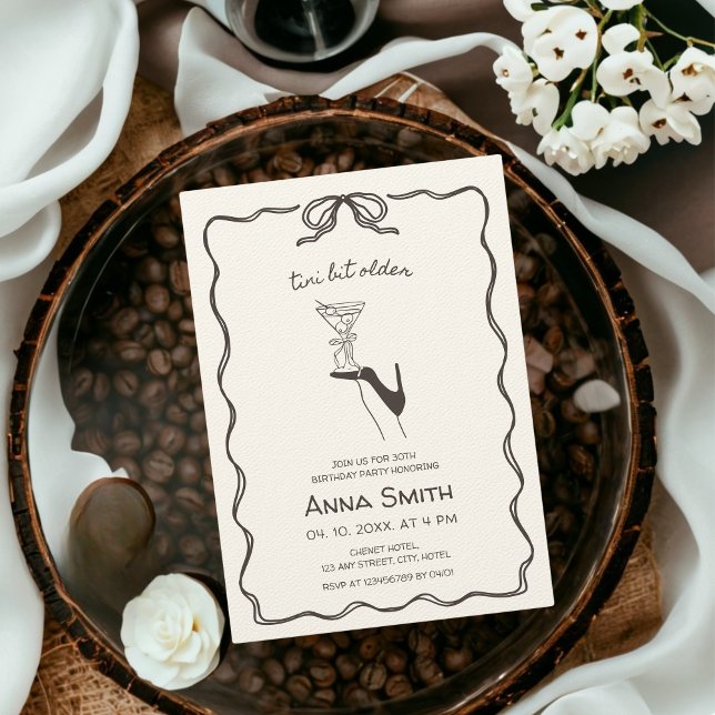 Convites Tini Bit Older Cocktail Mão Desenhada Noite Castan (tini bit older birthday invitation)