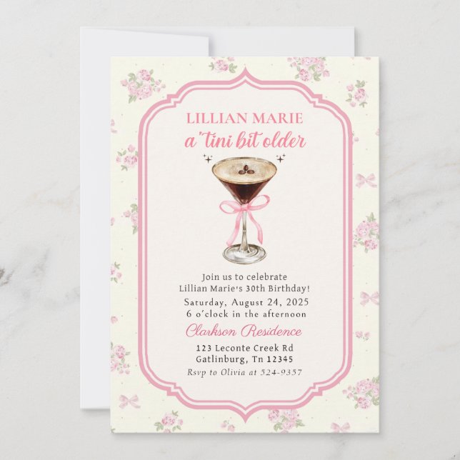 Convites Tini Bit Older Espresso Martini Coquette Birthday (Frente)