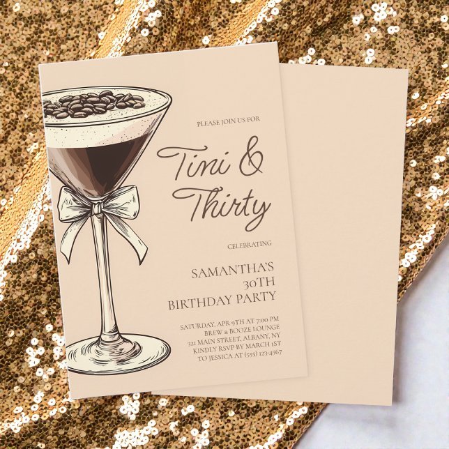 Convites Tini e Partido aniversário de 30 anos Martini de T (Tini and Thirty Script Martini 30th Birthday Party Invitation)