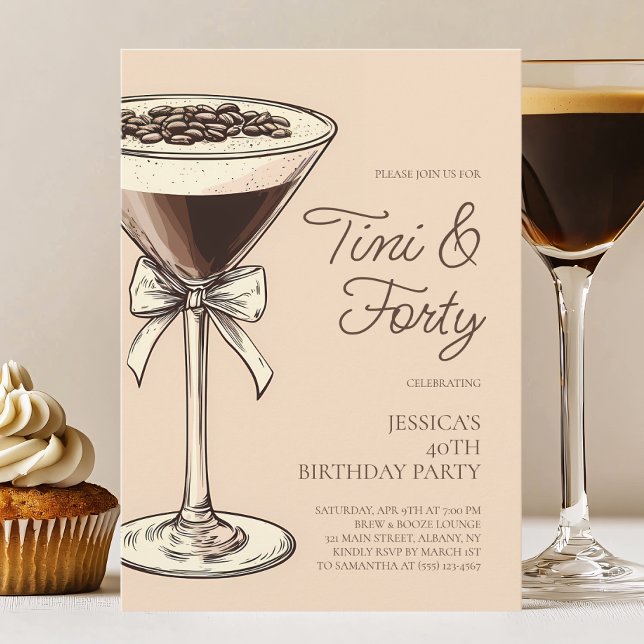 Convites Tini e Partido aniversário de 40 anos Martini de T (Tini and Forty Script Martini 40th Birthday Party Invitation)