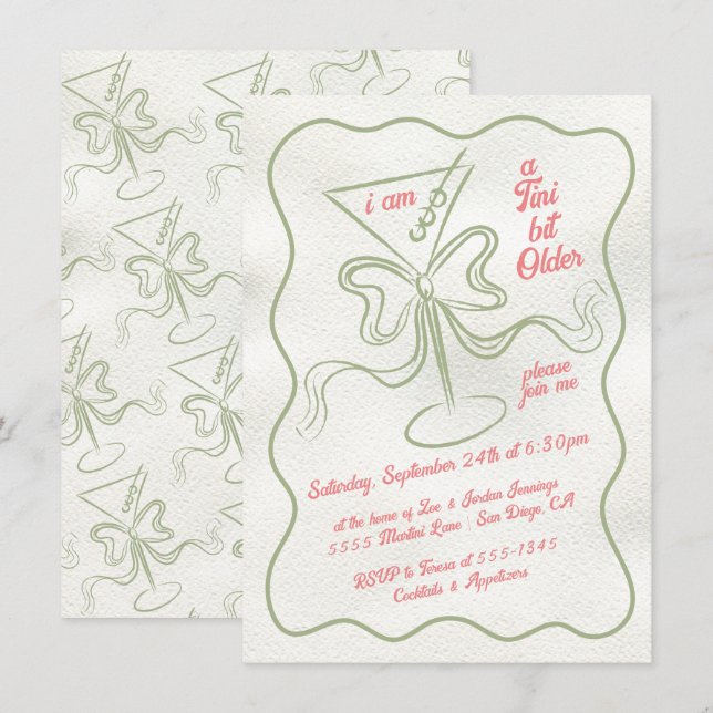 Convites Tini mais velho Martini Arco Funky Birthday (Frente/Verso)