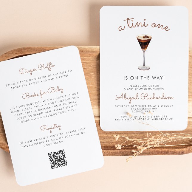 Convites Tini One Espresso Martini Código QR Chá de Bebê (Criador carregado)