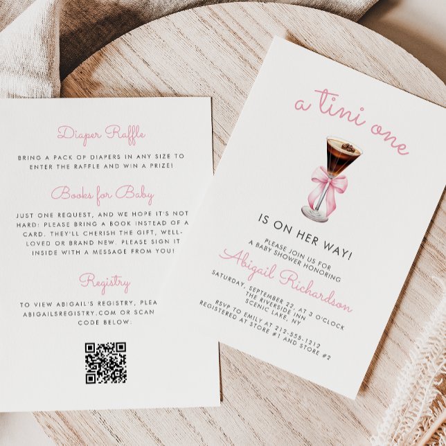 Convites Tini One Espresso Martini QR Code Girl Baby Shower (Criador carregado)