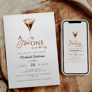 Convites Tini One On Way Watercolor Martini Chá de fraldas