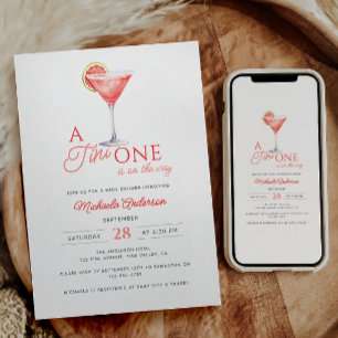 Convites Tini One On Way Watercolor Martini Chá de fraldas