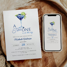 Tini One On Way Watercolor Martini Chá de fraldas