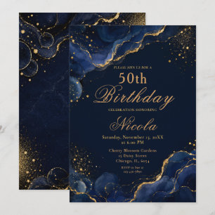 Convites Tinta Alcoólica Azul Naval e Dourado Elegante