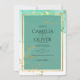 Convites Tinta Alcoólica Verde Limão Dourado Casamento Abst