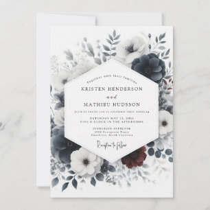Convites Tinta Azul Desbotada Floral Casamento