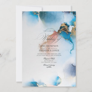 Convites Tinta Azul Elegante e Álcool Dourado com Destaques