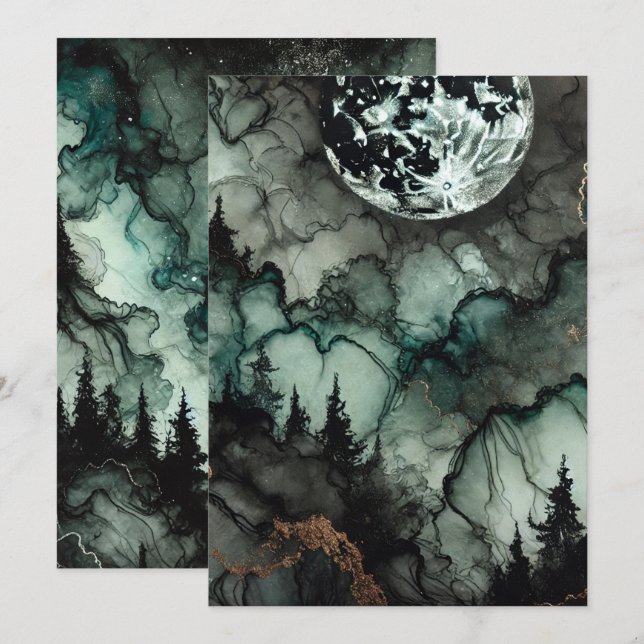 Convites Tinta de Álcool do Halloween, Floresta Assombrável (Frente/Verso)