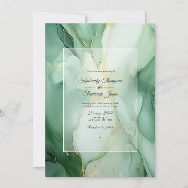 Convites Tinta de Casamento Sage e Ivory (Frente)