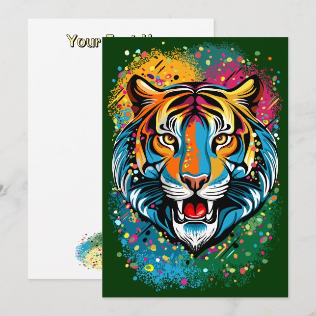 Convites Tinta de cores Arco-íris Cabeça de Tigre (Frente/Verso)