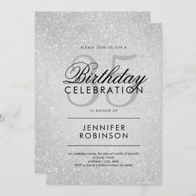 Convites Tinta De Lixo De Prata De Aniversário Moderna (Frente/Verso)