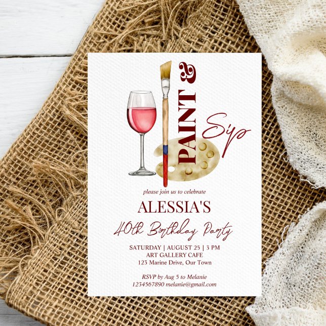 Convites Tinta e beba vinho e modelo de festas de arte (Paint and sip wine and art themed party invitation editable template art painting birthday invite)