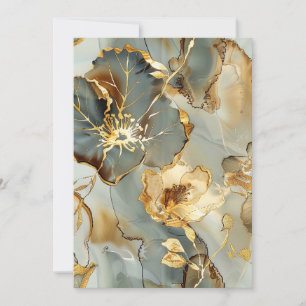 Convites Tinta Floral Azul Dourada em Aquarela
