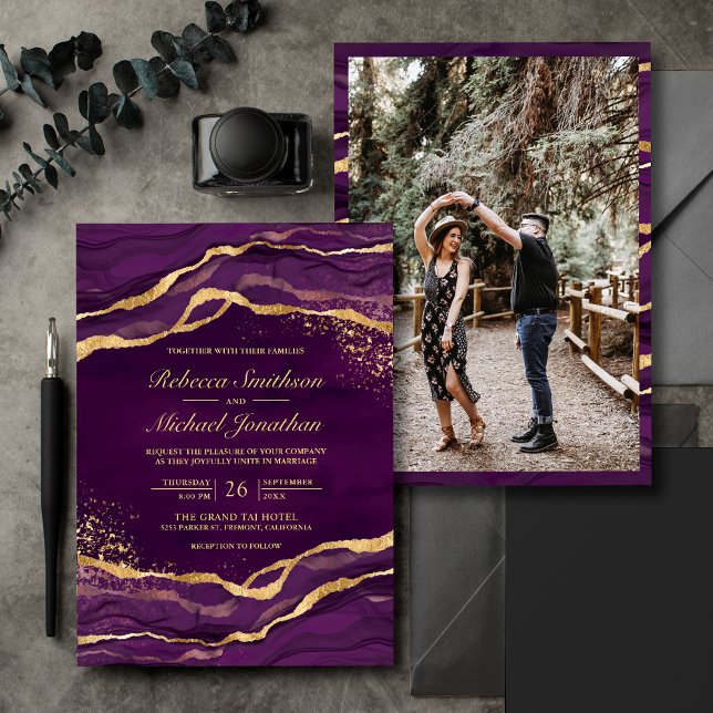 Convites Tinta Fluida Dourada Roxa Foto Casamento (Criador carregado)